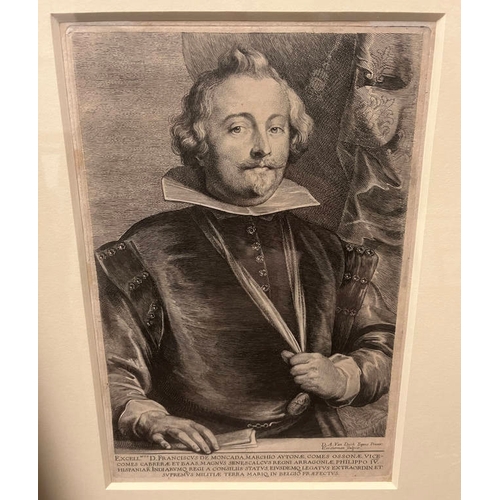 1032 - 11 FRAMED PORTRAIT ETCHING & ENGRAVINGS AFTER SIR ANTHONY VAN DYCK FROM ICONES PRINCIPUM VIRORUM, LA... 