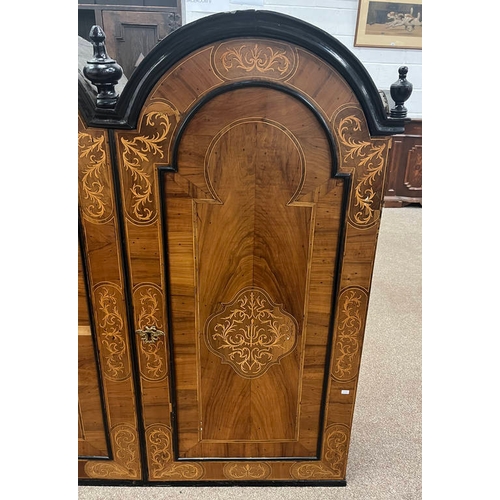 11 - 18TH/19TH CENTURY CONTINENTAL WALNUT DOUBLE DOMED TOP BUREAU BOOKCASE WITH 2 PANEL DOORS OVER FALL F... 