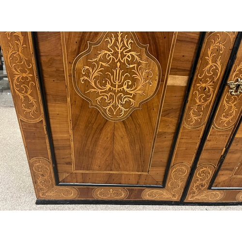 11 - 18TH/19TH CENTURY CONTINENTAL WALNUT DOUBLE DOMED TOP BUREAU BOOKCASE WITH 2 PANEL DOORS OVER FALL F... 