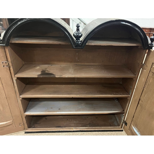 11 - 18TH/19TH CENTURY CONTINENTAL WALNUT DOUBLE DOMED TOP BUREAU BOOKCASE WITH 2 PANEL DOORS OVER FALL F... 