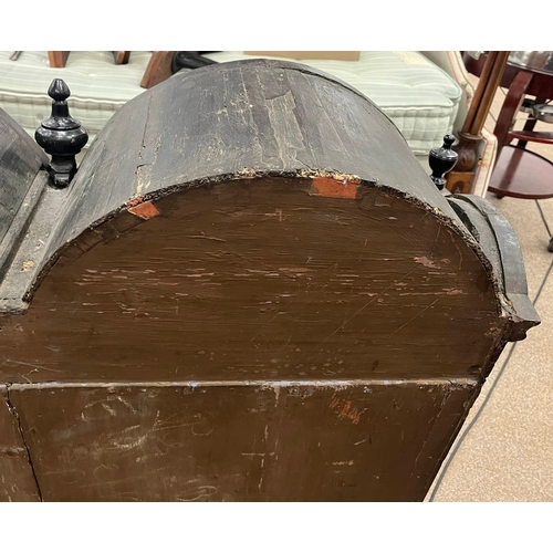 11 - 18TH/19TH CENTURY CONTINENTAL WALNUT DOUBLE DOMED TOP BUREAU BOOKCASE WITH 2 PANEL DOORS OVER FALL F... 