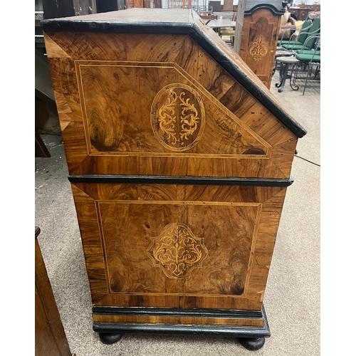 11 - 18TH/19TH CENTURY CONTINENTAL WALNUT DOUBLE DOMED TOP BUREAU BOOKCASE WITH 2 PANEL DOORS OVER FALL F... 