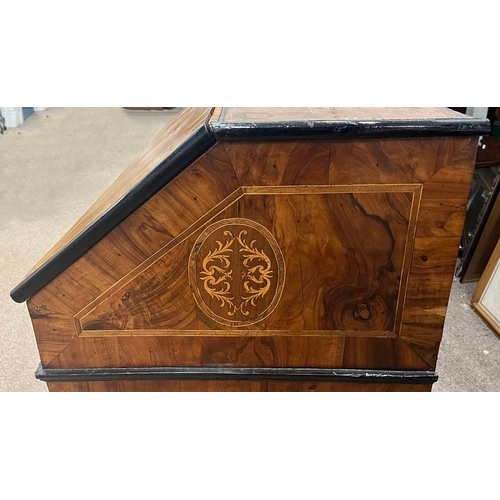 11 - 18TH/19TH CENTURY CONTINENTAL WALNUT DOUBLE DOMED TOP BUREAU BOOKCASE WITH 2 PANEL DOORS OVER FALL F... 