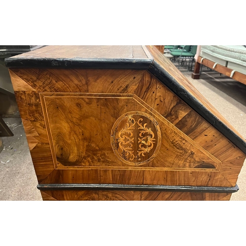 11 - 18TH/19TH CENTURY CONTINENTAL WALNUT DOUBLE DOMED TOP BUREAU BOOKCASE WITH 2 PANEL DOORS OVER FALL F... 