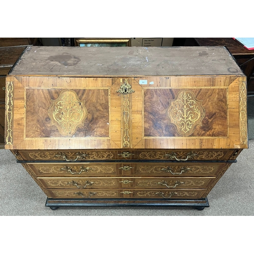 11 - 18TH/19TH CENTURY CONTINENTAL WALNUT DOUBLE DOMED TOP BUREAU BOOKCASE WITH 2 PANEL DOORS OVER FALL F... 