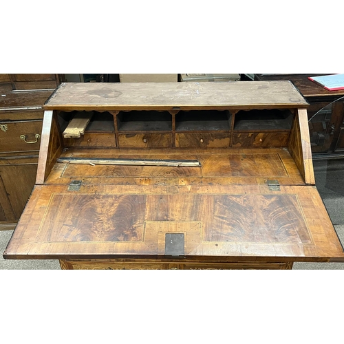 11 - 18TH/19TH CENTURY CONTINENTAL WALNUT DOUBLE DOMED TOP BUREAU BOOKCASE WITH 2 PANEL DOORS OVER FALL F... 