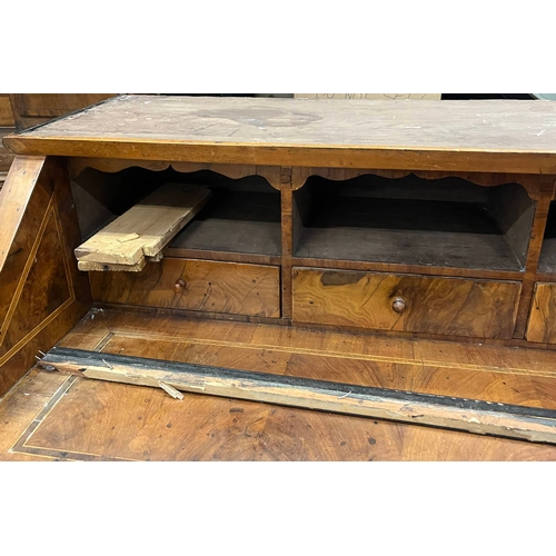 11 - 18TH/19TH CENTURY CONTINENTAL WALNUT DOUBLE DOMED TOP BUREAU BOOKCASE WITH 2 PANEL DOORS OVER FALL F... 