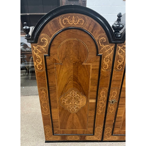 11 - 18TH/19TH CENTURY CONTINENTAL WALNUT DOUBLE DOMED TOP BUREAU BOOKCASE WITH 2 PANEL DOORS OVER FALL F... 