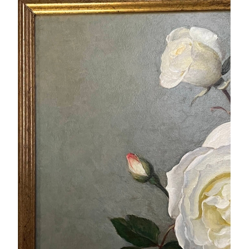 1225 - JOHN BULLOCH SOUTER - (ARR)  WHITE ROSES SIGNED GILT FRAMED OIL ON BOARD 45 X 34 CM