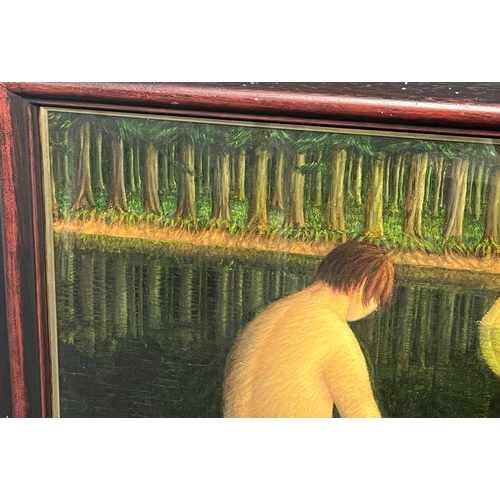 1255 - HELEN FLOCKHART - (ARR)  BATHERS SIGNED PROVENANCE COMPASS GALLERY 1999 FRAMED OIL ON CANVAS 49 X 78... 