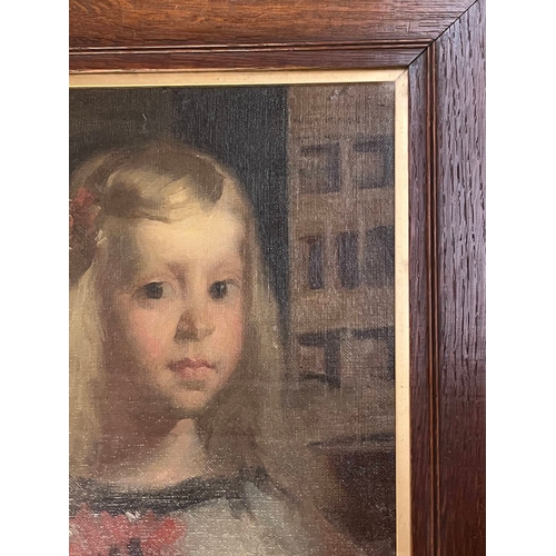 1291 - JOHN BULLOCH SOUTER  - (ARR)  AFTER VELASQUEZ - PORTRAIT OF A YOUNG GIRL MADRID 1913 SIGNED OAK FRAM... 