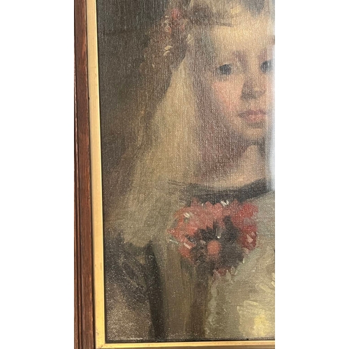 1291 - JOHN BULLOCH SOUTER  - (ARR)  AFTER VELASQUEZ - PORTRAIT OF A YOUNG GIRL MADRID 1913 SIGNED OAK FRAM... 