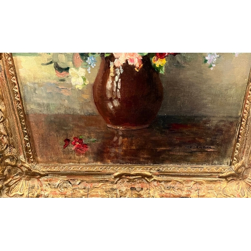 1294 - AGNES RAEBURN - (ARR)  STILL LIFE - VASE OF FLOWERS SIGNED FRAMED OIL PAINTING 45 X 35 CM