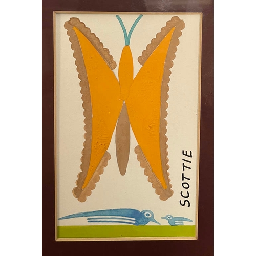 1309 - SCOTTIE WILSON (ARR) 'BUTTERFLIES' SIGNED 6 IN A FRAMED MOUNT GOUACHE EACH 13 CM X 8 CM PROVENANCE C... 