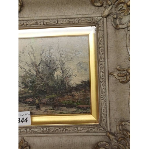 1344 - WILLIAM ALFRED GIBSON 'COUNTRY ROADWAY' SIGNED FRAMED OIL PAINTING 12 CM X 20 CM