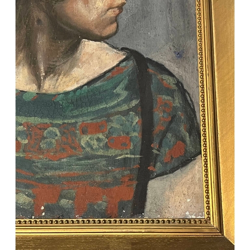 1357 - V BELL   'PORTRAIT OF LADY IN BLACK HEAD SCARF' BEARS SIGNATURE & DATED '39 GILT FRAMED OIL PAINTING... 