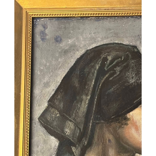 1357 - V BELL   'PORTRAIT OF LADY IN BLACK HEAD SCARF' BEARS SIGNATURE & DATED '39 GILT FRAMED OIL PAINTING... 