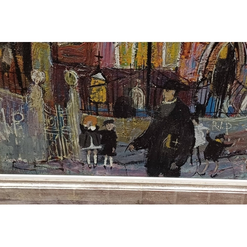 1363 - JOHN BYRNE - (ARR) 'GLASGOW CHURCH' SIGNED FRAMED MIXED MEDIA 74 CM X 100 CM