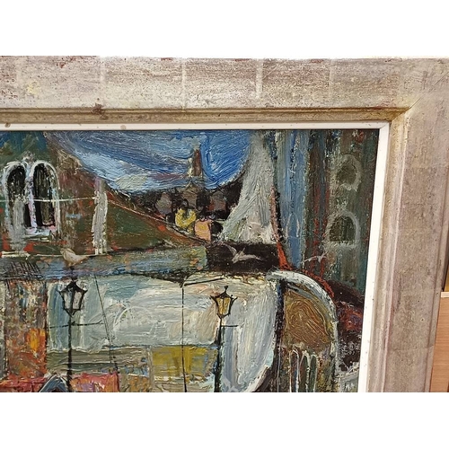 1363 - JOHN BYRNE - (ARR) 'GLASGOW CHURCH' SIGNED FRAMED MIXED MEDIA 74 CM X 100 CM