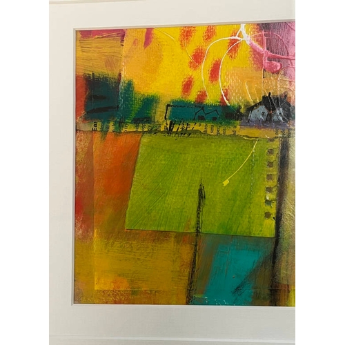 1380 - FRANCIS BOAG - (ARR) 'COTTAGE AND FIELDS' SIGNED FRAMED MIXED MEDIA 19CM X 24 CM