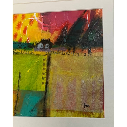 1380 - FRANCIS BOAG - (ARR) 'COTTAGE AND FIELDS' SIGNED FRAMED MIXED MEDIA 19CM X 24 CM