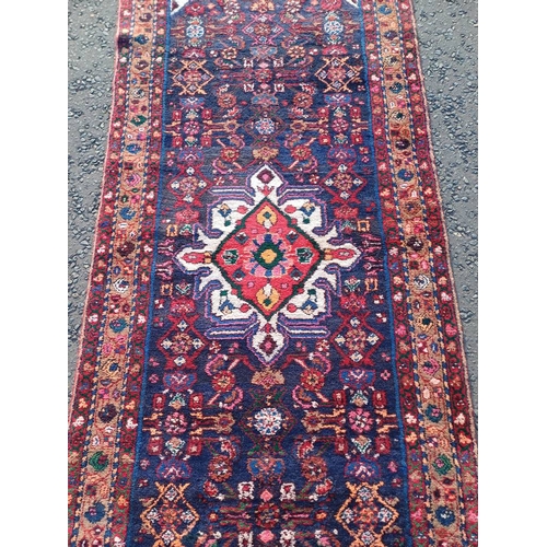 2100 - RICH BLUE GROUND FULL PILE PERSIAN SUK AND WOVEN RUNNER 300CM X 109CM