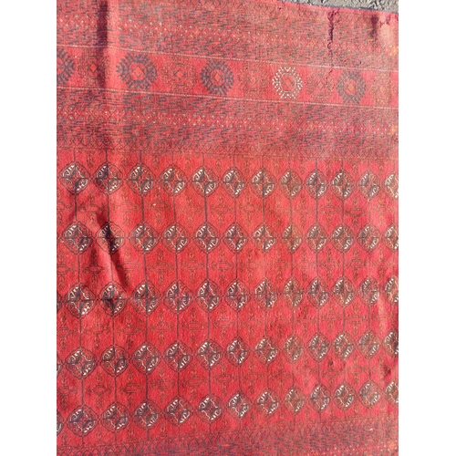 2118 - FINE HAND WOVEN RICH RED GROUND TURKMAN CARPET WITH ALL OVER BAKARA DESIGN 294CM X 191CM