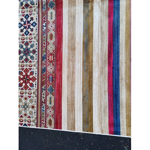 2139 - LARGE FULL PILE CASHMERE CARPET WITH MULTICOLOURED AZTEC DESIGN 383CM X 272CM