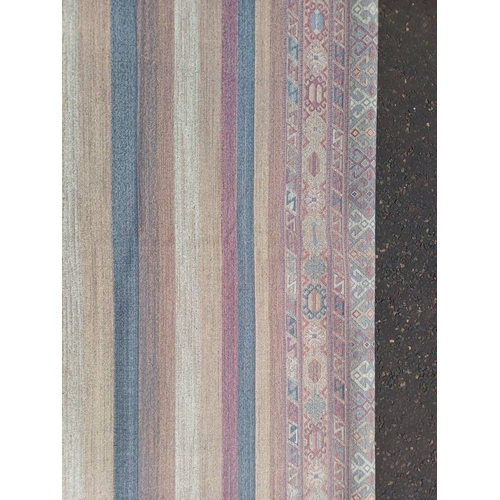 2139 - LARGE FULL PILE CASHMERE CARPET WITH MULTICOLOURED AZTEC DESIGN 383CM X 272CM