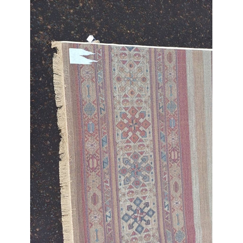 2139 - LARGE FULL PILE CASHMERE CARPET WITH MULTICOLOURED AZTEC DESIGN 383CM X 272CM