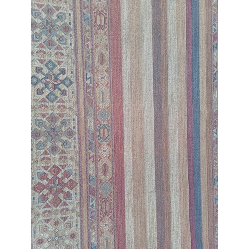 2139 - LARGE FULL PILE CASHMERE CARPET WITH MULTICOLOURED AZTEC DESIGN 383CM X 272CM