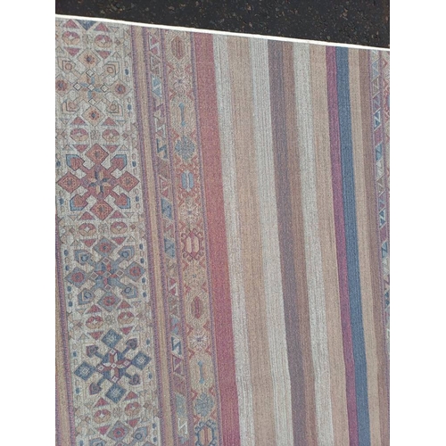 2139 - LARGE FULL PILE CASHMERE CARPET WITH MULTICOLOURED AZTEC DESIGN 383CM X 272CM