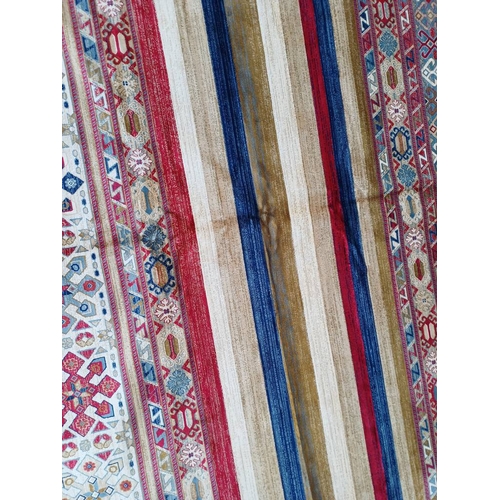 2139 - LARGE FULL PILE CASHMERE CARPET WITH MULTICOLOURED AZTEC DESIGN 383CM X 272CM