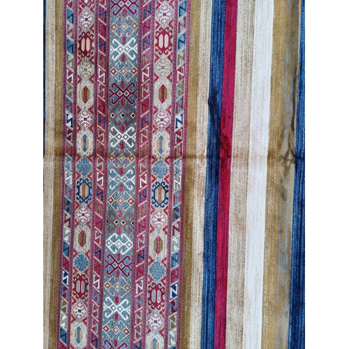 2139 - LARGE FULL PILE CASHMERE CARPET WITH MULTICOLOURED AZTEC DESIGN 383CM X 272CM