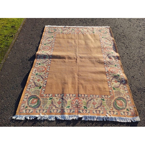 2154 - TERRACOTTA GROUND HAND WOVEN CAUCASIAN PLAINFIELD CARPET WITH BORDER,