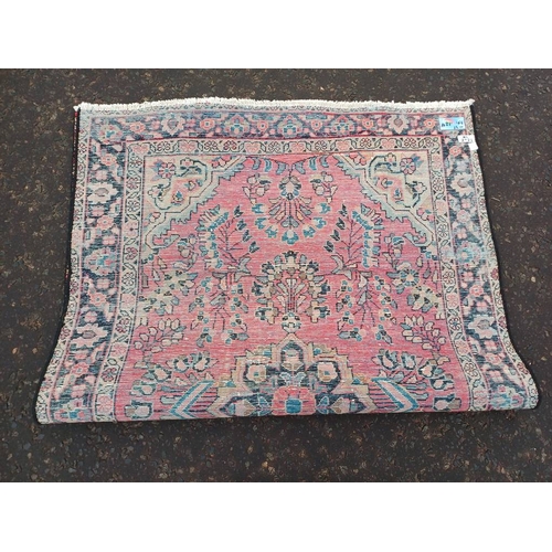 2178 - WASHED RED GROUND PERSIAN VILLAGE RUG WITH CENTRE MEDALLION DESIGN 189CM X 122CM