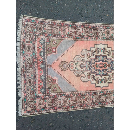 2184 - MULTICOLOURED GROUND HAND WOVEN CAUCASIAN RUG WITH UNIQUE MEDALLION DESIGN 186 X 104CM