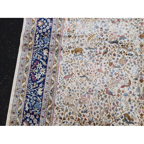 2196 - LARGE FULL PILE IVORY GROUND CASHMERE CARPET WITH ALL OVER TREE OF LIFE DESIGN WITH SURROUNDING BLUE... 