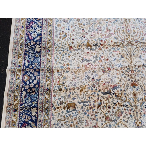 2196 - LARGE FULL PILE IVORY GROUND CASHMERE CARPET WITH ALL OVER TREE OF LIFE DESIGN WITH SURROUNDING BLUE... 