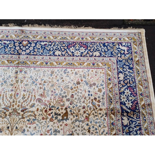 2196 - LARGE FULL PILE IVORY GROUND CASHMERE CARPET WITH ALL OVER TREE OF LIFE DESIGN WITH SURROUNDING BLUE... 