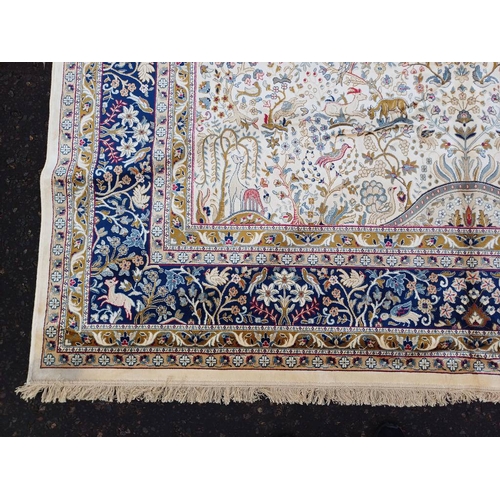 2196 - LARGE FULL PILE IVORY GROUND CASHMERE CARPET WITH ALL OVER TREE OF LIFE DESIGN WITH SURROUNDING BLUE... 