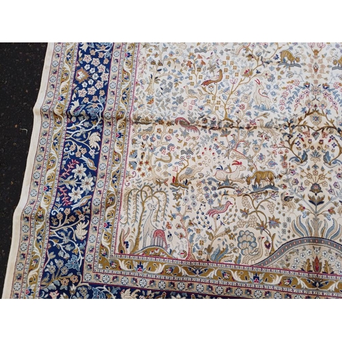 2196 - LARGE FULL PILE IVORY GROUND CASHMERE CARPET WITH ALL OVER TREE OF LIFE DESIGN WITH SURROUNDING BLUE... 