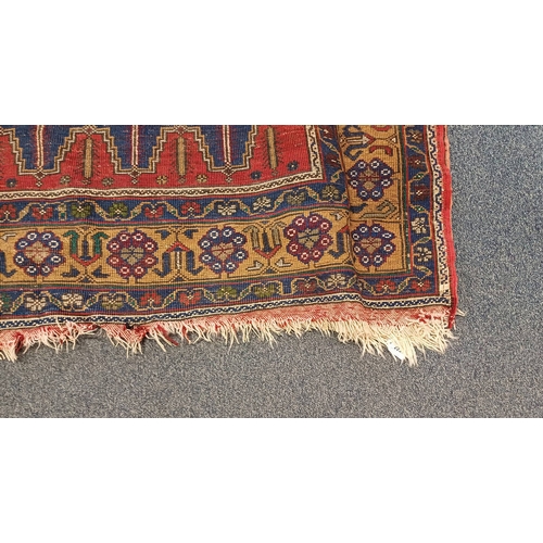 2231 - RED & BLUE GROUND TURKISH CARPET WITH ALL OVER DESIGN