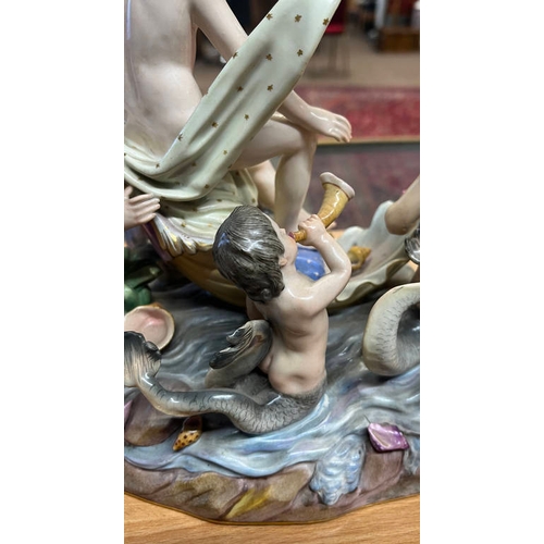 3001 - 19TH CENTURY MEISSEN PORCELAIN ALLEGORICAL FIGURE GROUP : WATER DEPICTING A FEMALE RIVER GODDESS FLA... 