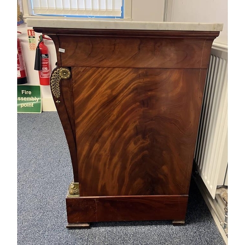 1 - 19TH CENTURY MARBLE TOPPED CONTINENTAL MAHOGANY COMMODE IN THE EMPIRE STYLE WITH 3 LONG DRAWERS & DE... 