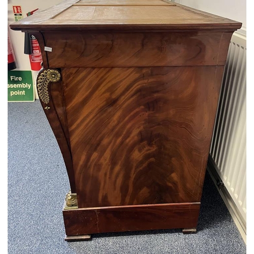 1 - 19TH CENTURY MARBLE TOPPED CONTINENTAL MAHOGANY COMMODE IN THE EMPIRE STYLE WITH 3 LONG DRAWERS & DE... 