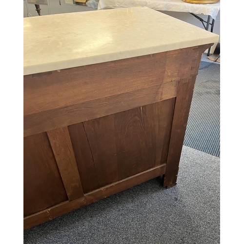 1 - 19TH CENTURY MARBLE TOPPED CONTINENTAL MAHOGANY COMMODE IN THE EMPIRE STYLE WITH 3 LONG DRAWERS & DE... 