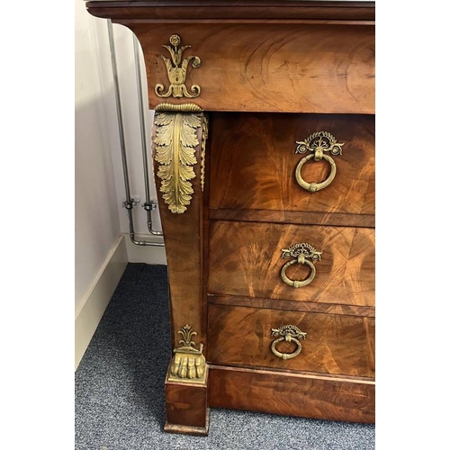 1 - 19TH CENTURY MARBLE TOPPED CONTINENTAL MAHOGANY COMMODE IN THE EMPIRE STYLE WITH 3 LONG DRAWERS & DE... 