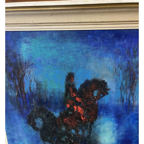 1001 - LEBADANG LE CAVALIER DANS LA NUIT SIGNED FRAMED OIL ON CANVAS 64 CM X 53 CM