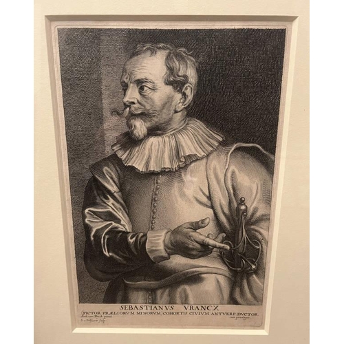 1032 - 11 FRAMED PORTRAIT ETCHING & ENGRAVINGS AFTER SIR ANTHONY VAN DYCK FROM ICONES PRINCIPUM VIRORUM, LA... 